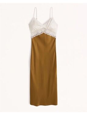 Abercrombie Two-Tone Lace and Satin Midi Slip Dress